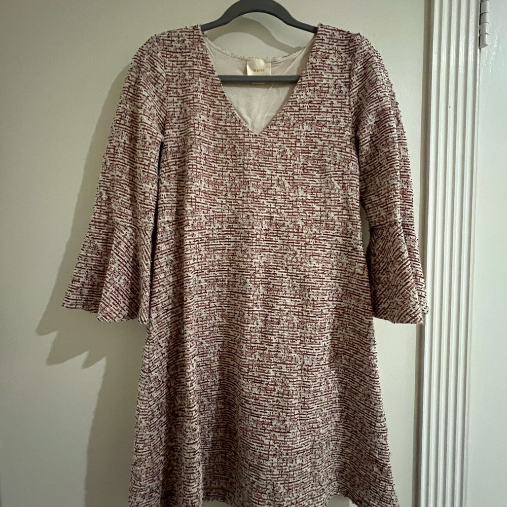 Anthropologie Maeve Red and White Long Sleeve Dress